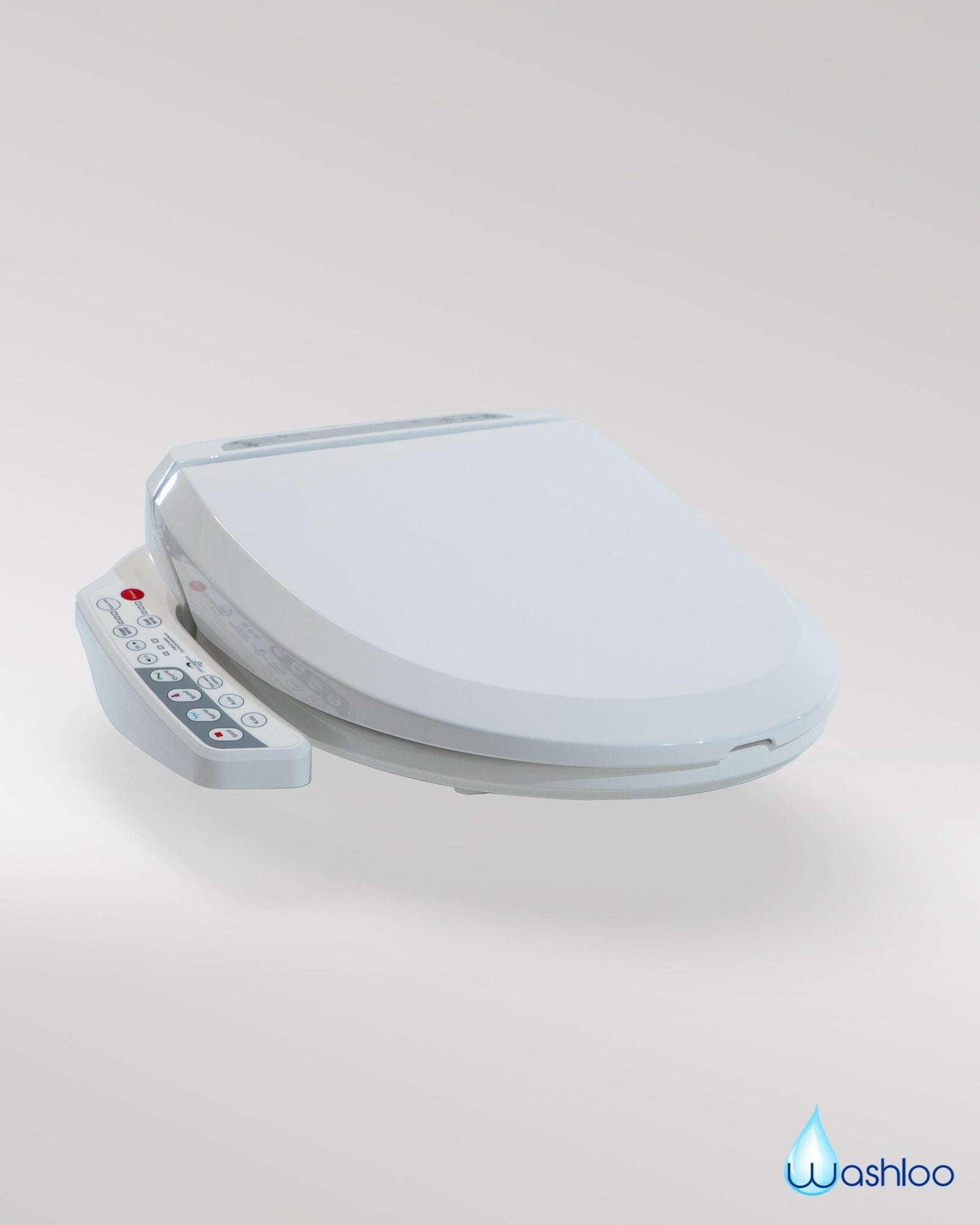 A close-up of a premium Washloo smart toilet seat showing its sleek control panel and pristine, clean design perfect for a summer refresh.