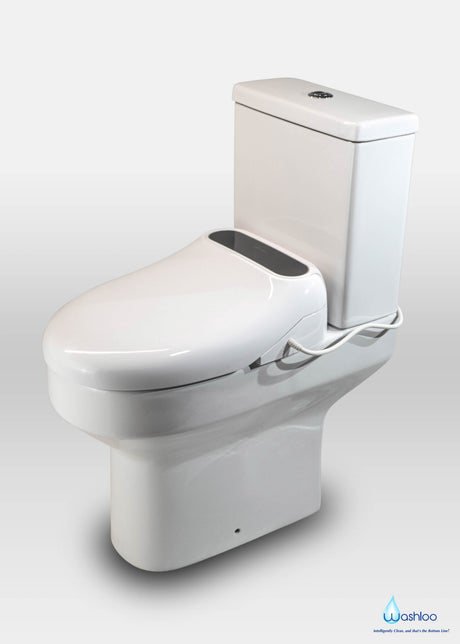 The Washloo Finesse smart toilet seat with LED display and remote control.