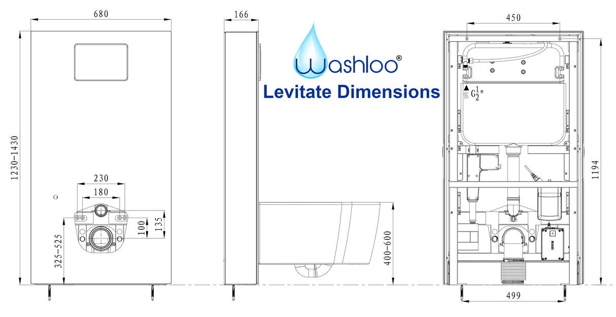 Washloo Levitate Adjustable Height Cistern & Smart Toilet